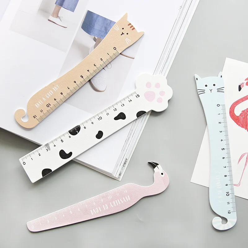 

1 piece 15 cm Fantastic Flamingo Cat Paw Wooden Ruler Measuring Straight Ruler Tool Promotional Gift Stationery