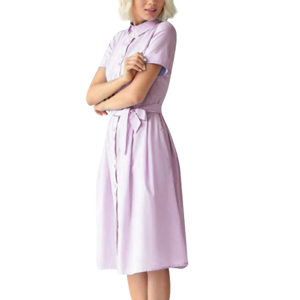 Женское платье офисное с отворотом воротник на пуговицах для работы