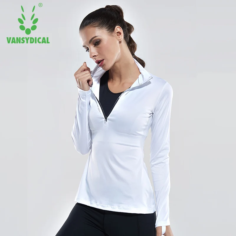 Vansydical, женские сексуальные рубашки для йоги с открытой спиной, дышащие топы с длинными рукавами для фитнеса, спортзала, одноцветные, на молнии, для пробежки, тренировочная спортивная одежда