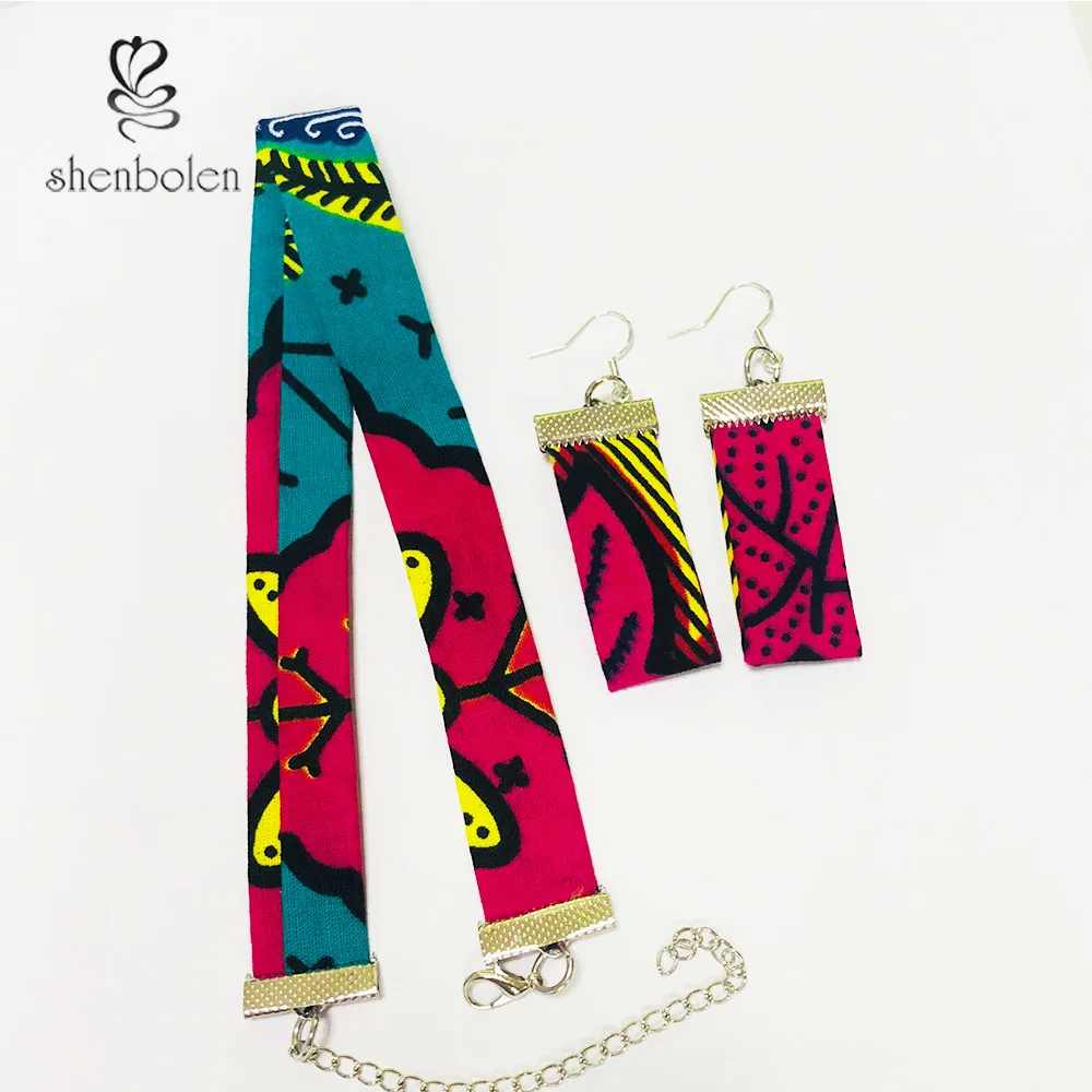 

African Choker and Earring Set Fashion Style African ankara Printing Lady accessories 2set 1bag Random Color
