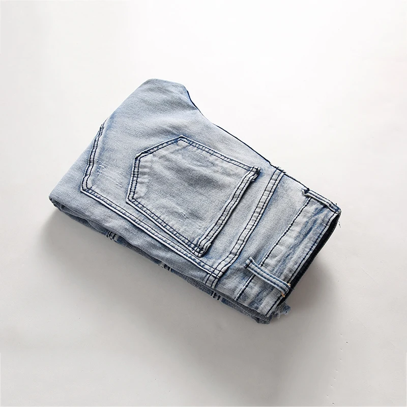 Fashion Skinny Men Jean Slim Elastic Jean Homme Washed Ripped Mens Hip Hop Pants Jeans Blue Black Men's Denim Biker Jeans