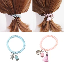 Фотография M MISM Fashion Pendant Tiara Hairbands Elastic Telephone Line Hair Hoop Cute Candy Color Ornaments Beauty Girl Hair Accessories 
