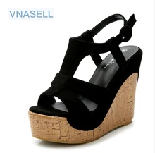 Sandálias femininas estilo verão, tamanhos pequenos 32 33 39, cunhas de fundo grosso, sandálias de dedo aberto, tira tornozelo