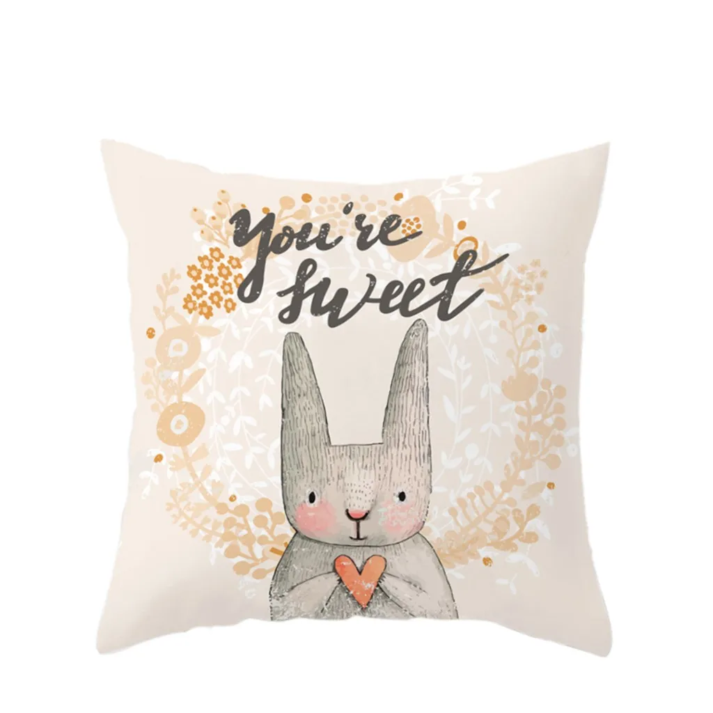 Quneed Pillow Case 45*45 Easter Sofa Bed Home Decoration Festival Square Pillow Case Cushion Cover Easter Bunny Rabbit