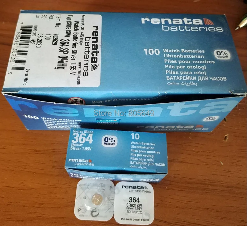 10xrenata Серебряный оксид часы батарея 364 SR621SW 621 1 55 V 100% оригинальный бренд renata