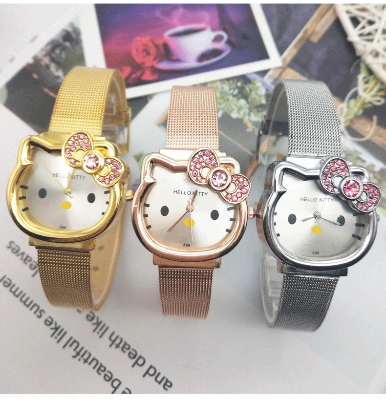 Hello Kitty Watch Cartoon Clock Kids Children Girls Lovely Wrist Watches Crystal Watch Clock Hot dames horloges