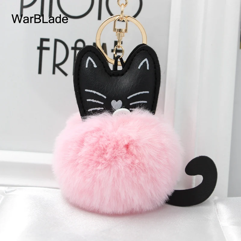 

WarBLade Car Keyring Pompom Cat Keychain Fluffy Rabbit Fur Ball Key Chain Porte Clef for Women Bag Car Key Ring Christmas Gift