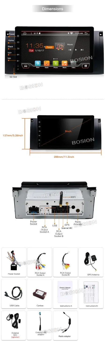 Perfect Android 9.0 9 Inch In Dash Car DVD Player Multimedia For BMW/E39/X5/M5/E38/E53 With 2G RAM Canbus Wifi GPS Navigation Radio 1