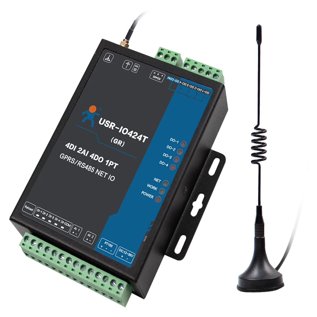 USR-IO424T-GR 4-канальный GPRS GSM сеть IO контроллер 4 способа обнаружения температуры Modbus TCP/RTU поддерживает 4 DI/4 DO/2AI/1PT