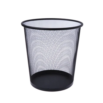 

Metal Mesh Wastebasket Round Trash Can Recycling Bin Office Tools Supplies Black