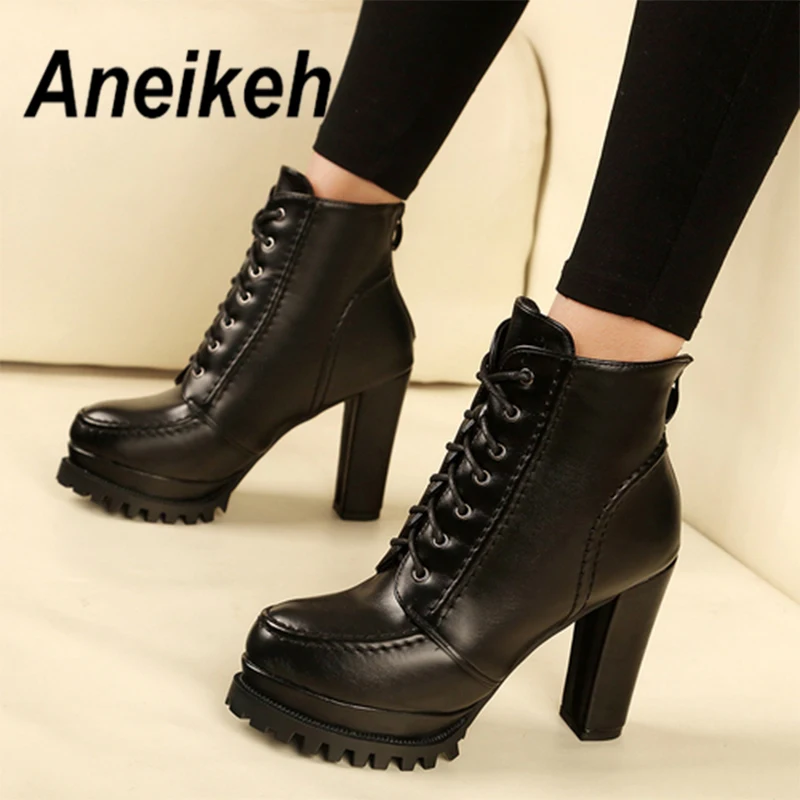 

Aneikeh Fashion Lace up Riding, Equestrian Boots Women Round Toe Platform Boots Women High Heel Ankle Boots for Winter Shoes