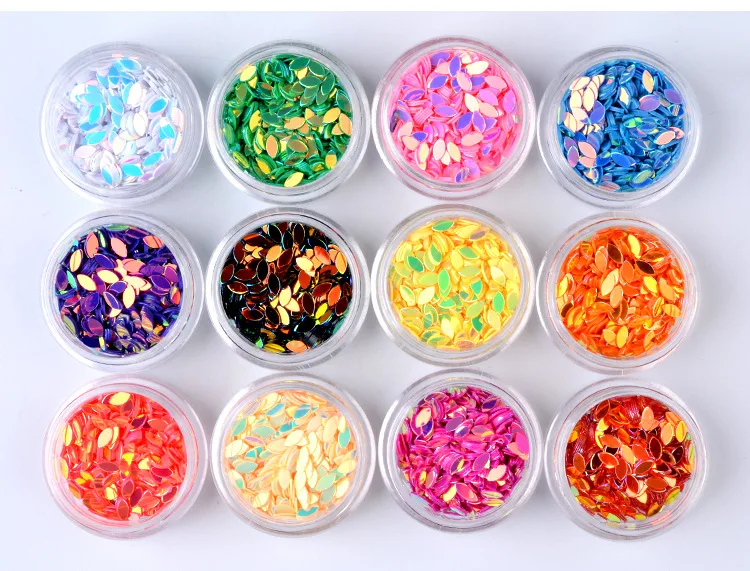 

Fashion nail Sequins 1 set of 12 color Horse eye Shape loose Sequins for Nails Arts manicure/sewing Craft/wedding confetti