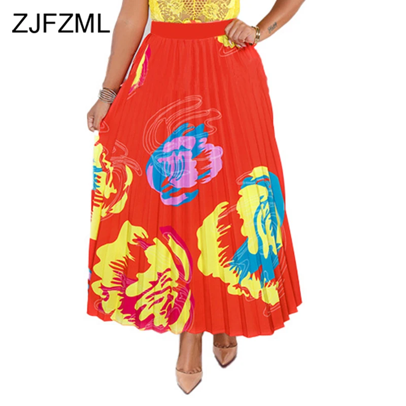 Цветочный принт Винтаж плюс Размеры юбка для Для женщин Мода Высокая Талия Свободные вечерние плиссированные юбки Элегантный Длинные Макси юбка длиной до лодыжки