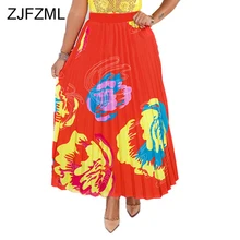 Цветочный принт Винтаж плюс Размеры юбка для Для женщин Мода Высокая Талия Свободные вечерние плиссированные юбки Элегантный Длинные Макси юбка длиной до лодыжки
