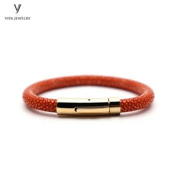 

6mm Colorful Stingray Leather Cord Snap Lock Men Bracelets Customize Spring Buckle Stingray Leather Bracelet Best Gift With Box