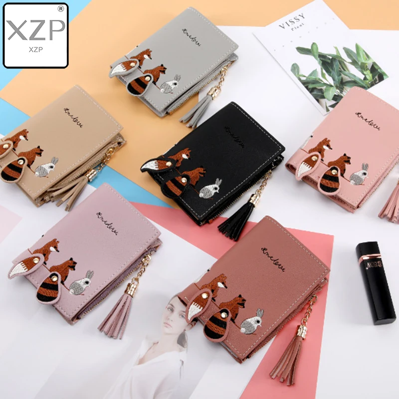 XZP Модный маленький кошелек женский короткий на молнии с вышивкой для монет