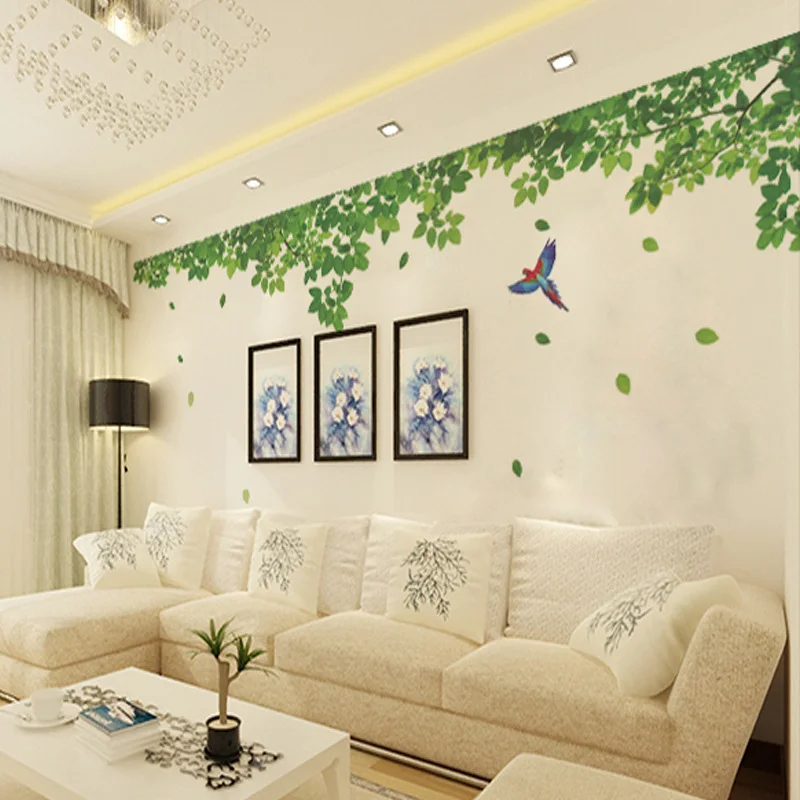 3PcsX60X90cm 3d креативные наклейки на стену, большие зеленые листья, дерево, художественные наклейки на стену, наклейки на стену, ПВХ, водостойкая Фреска