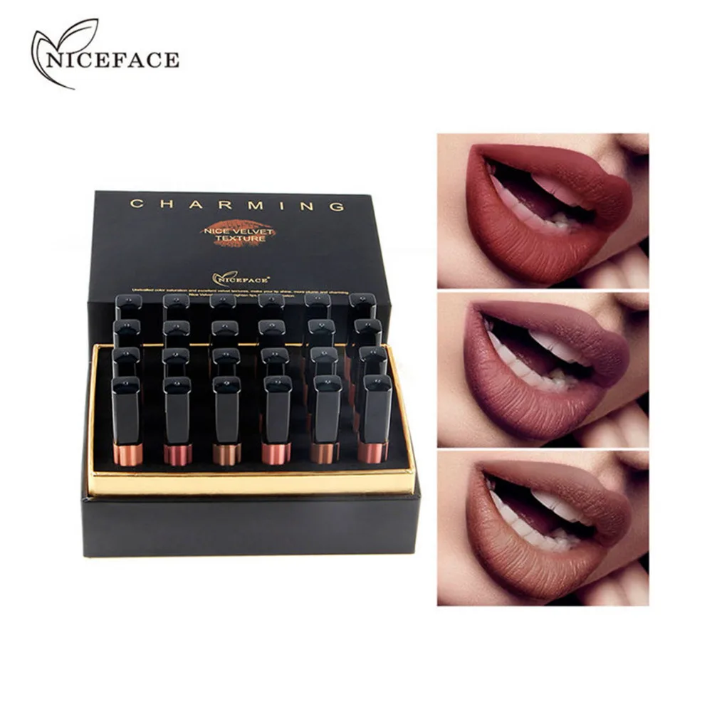 

Niceface Lip Stick 24 Shades Matte Nude Liquid Lipstick Long Lasting Waterproof Pigment Matte Makeup Lip Gloss Set