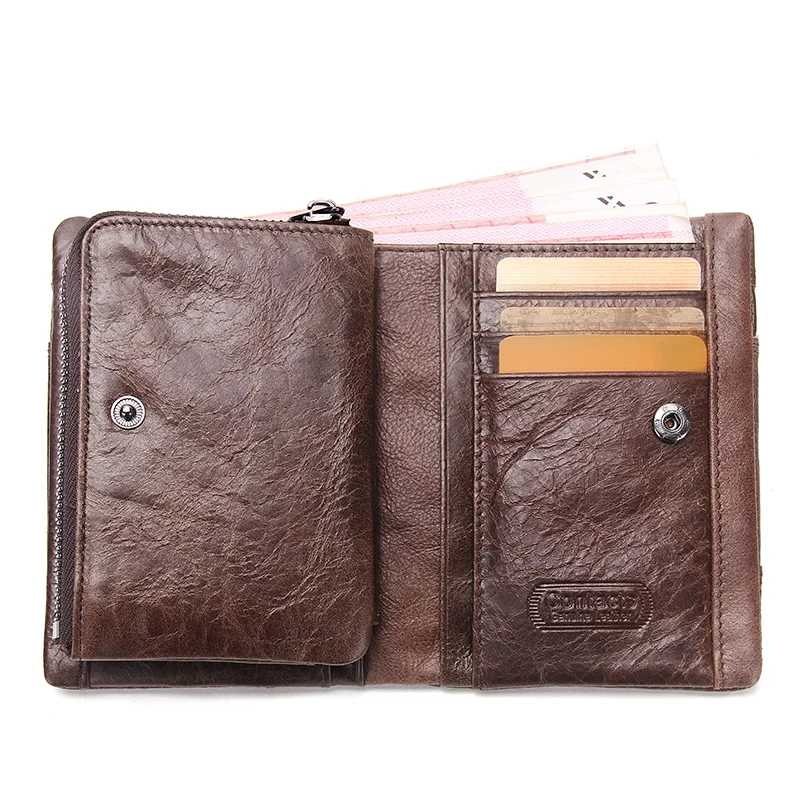 Koop CONTACT S Koeienhuid mannen Portefeuilles Ritsvak Lederen Korte Portemonnee Voor Man Creditcardhouder Mannelijke Broekzak portomonee