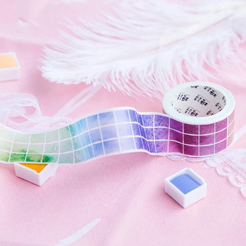 5M Colorful Grid Washi Tape Rainbow Color Paper DIY Planner Masking