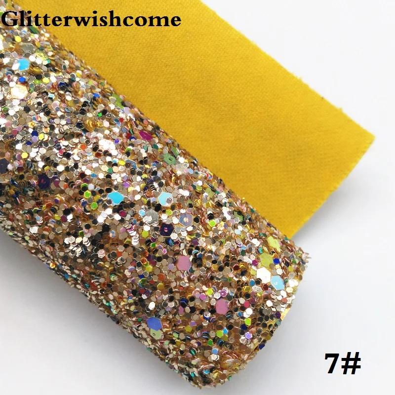 Glitterwishcome 30X134 см мини рулон синтетическая кожа, переливающийся ультра смешанный толстый блеск кожа ткань винил для луков, GM048 - Цвет: 7