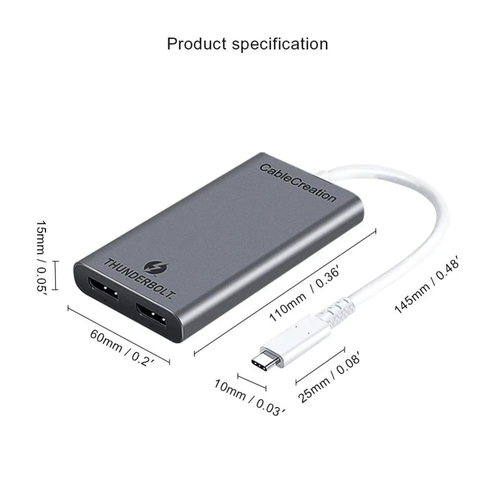 Док станция Thunderbolt 3 кабель [сертифицирован] к двойному адаптеру DP поддержка двух