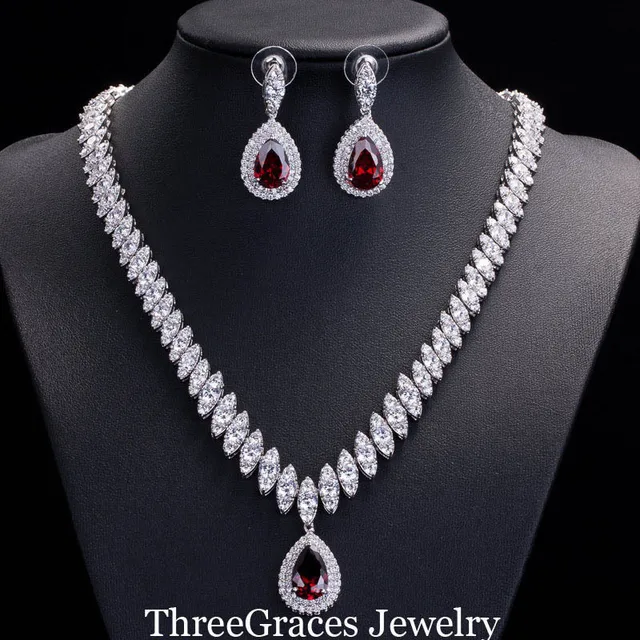 ThreeGraces Famous Brand Classic Water Drop Silver Color Cubic Zircon