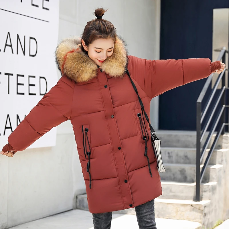 Модная зимняя куртка и пальто для женщин с меховым капюшоном, длинное женское пальто, верхняя одежда высокого качества, Женская парка