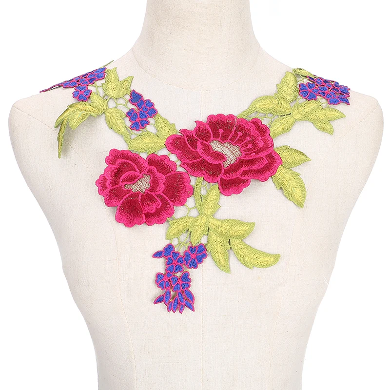 1pc Embroidery Colorful Collar Lace Polyester Fabric, DIY Handmade Collar Lace Fabrics For