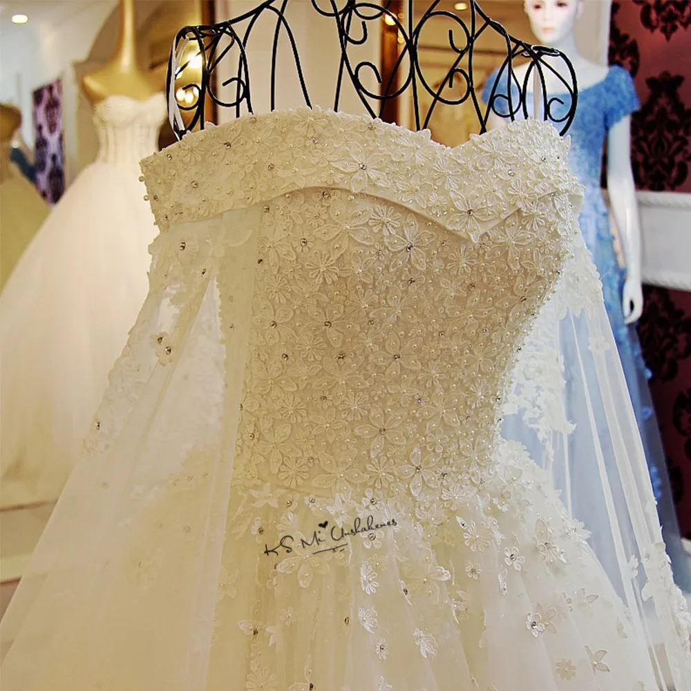 Vestidos De Noiva 2018 Винтаж свадебное платье цветы с кристаллами жемчуг длинным шлейфом Свадебные Платья для женщин Кружево Роскошные свадебные