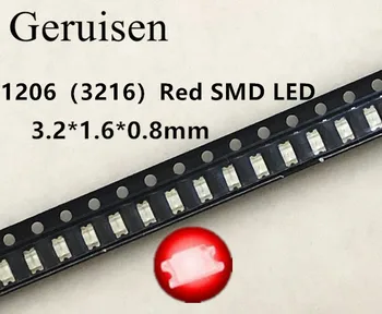 

200PCS 1206 red light light-emitting diode SMD LED 3216 Diodes SMD 1206 led 620-625NM 100-120MCD 2,0-2.6V 3.2*1.6