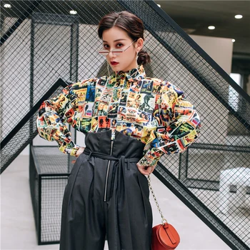 

2019 Fashion Summer And Autumn Vintage Printing Blouse Women Long Sleeve Loose Shirt Women Ladies Tops Womens Tops And Blouses