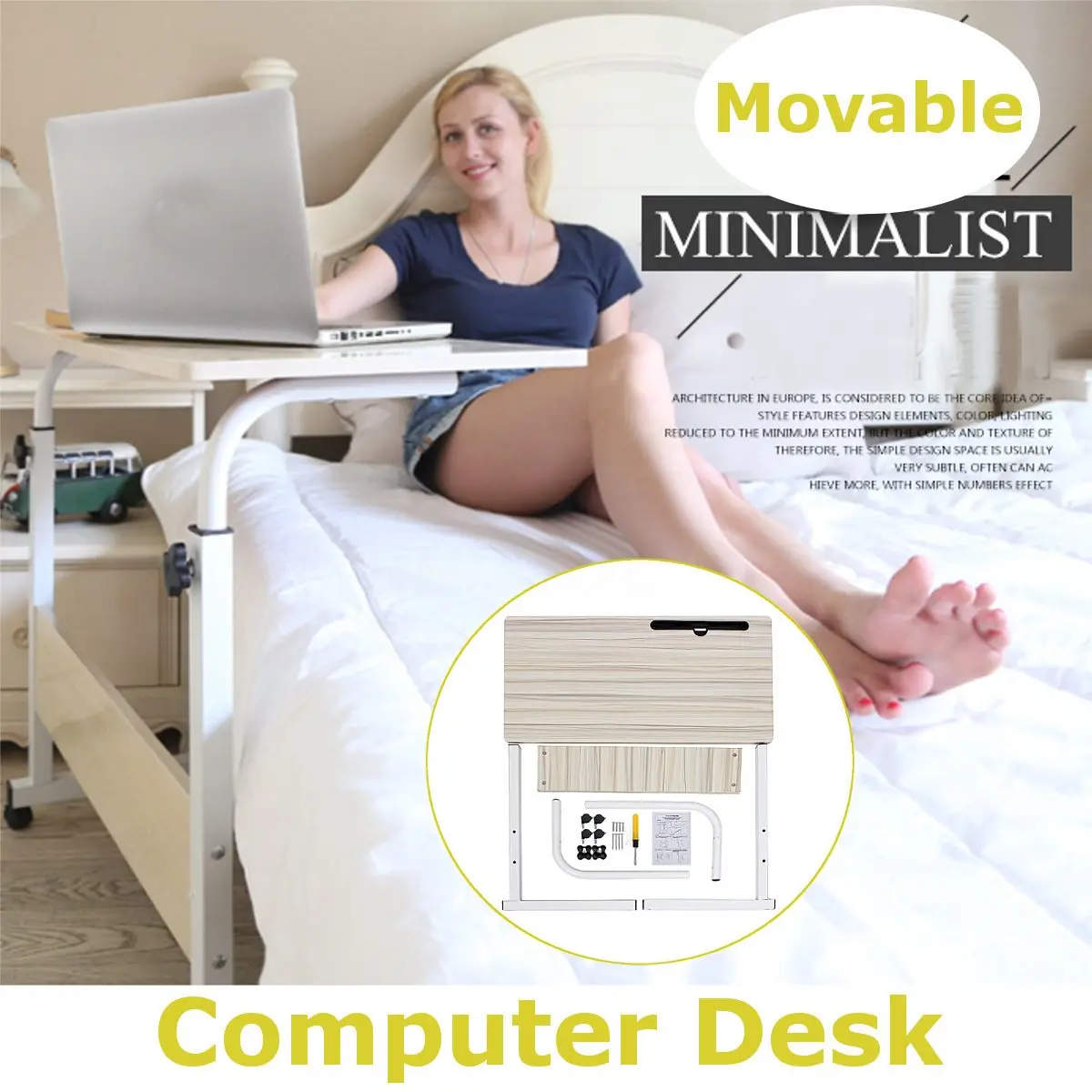 

Movable Computer Desks Carbon Steel with roller Foldable Student learning Desk Laptop PC table Sofa Bed Tray office household