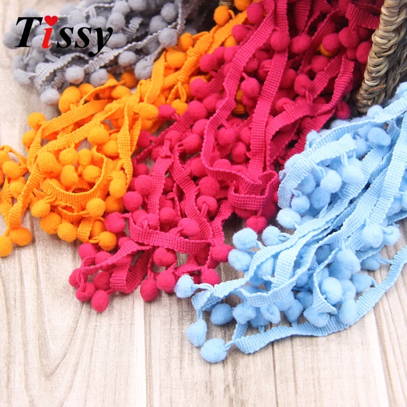 

Hot Sale 20Yards/Lot 10MM Pom Pom Trim Ball Fringe Ribbon DIY Sewing Accessory Lace 17 Colors For Home Party Decoration