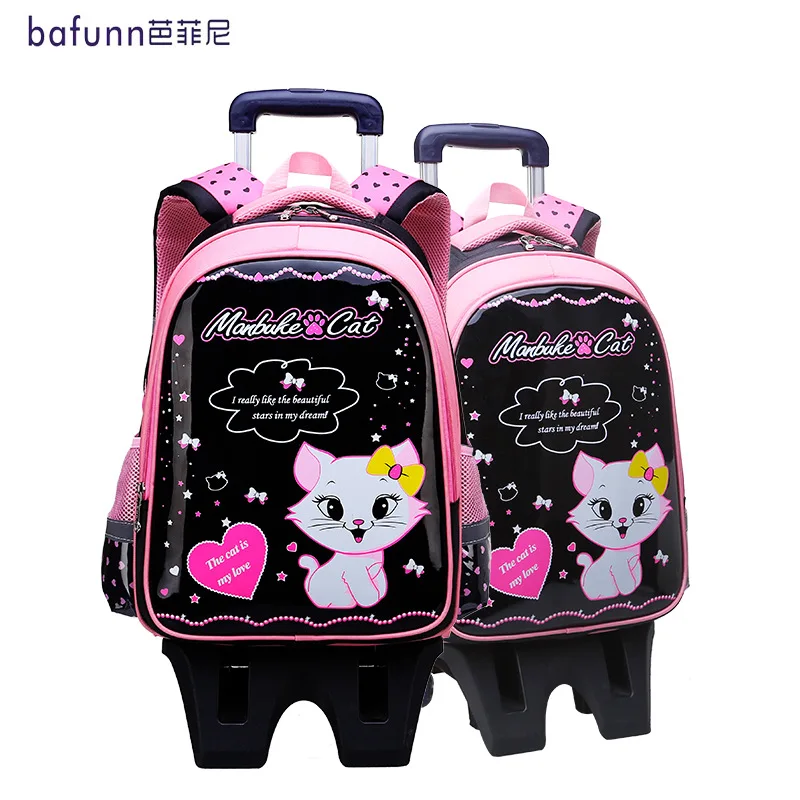 Новая детская школьная сумка на колесах школьный на колесиках сумка для отдыха в ночном клубе, дети кошка печать школьные рюкзаки на колесиках для путешествий Чемодан рюкзак