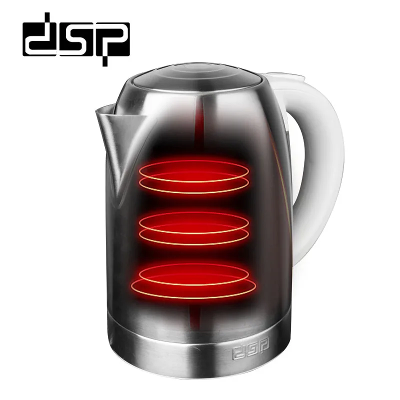DSP Электрический чайник 1.7L 304 из нержавеющей стали большой емкости бытовой
