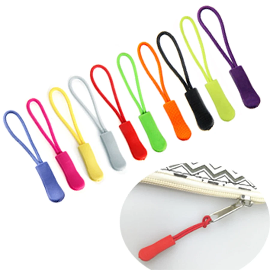 10pcs/Bag Zipper Pulls Cord Ends Strap Lariat Black Zip Rope For
