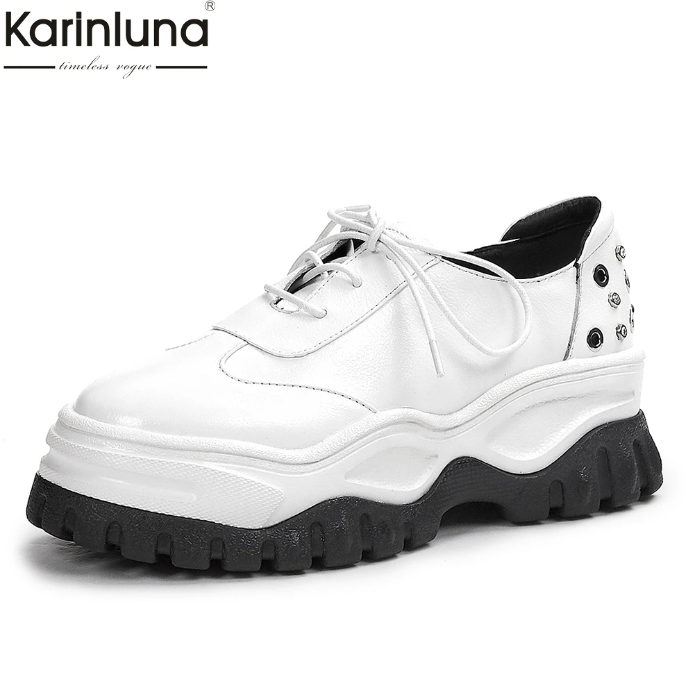 

Rivets Top Quality Genuine Cow Leather Shoes women Sheepskin Insole leisure chunky sneakers Flats Women Shoes woman