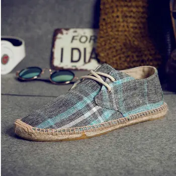 

NEW Male nationa style Breathable Lace up casual Canvas Hemp Insole Fisherman Light Shoes Men Espadrille Flats Shoes I789