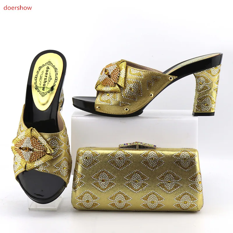 

doershow 2017 New African shoe and bag set for party Italian shoe with matching bag new design ladies bag with stones OP1-9