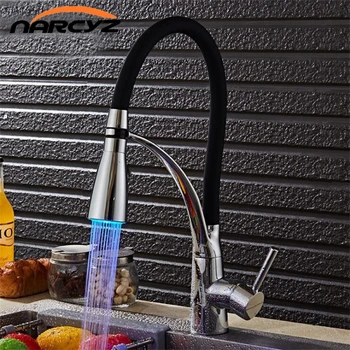 

LED Kitchen Faucets with Rubber Design Chrome Mixer Faucet for KitchenSingle Handle Pull Down Deck Mounted Crane for Sinks XT-50