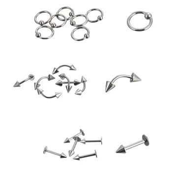 85PCS/Set Mixed Body Jewelry Stainless Steel Piercing For Eyebrow ,Tongue ,Lip , Nose & Ear Sadoun.com