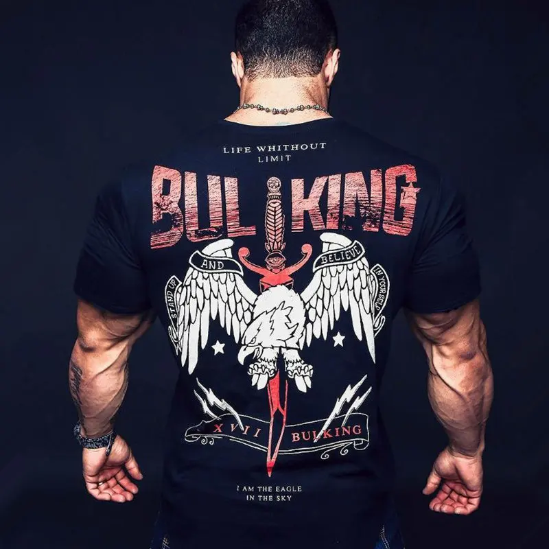 

Men Creative Printed Short sleeve Cotton t shirt Fashion Casual Gyms Fitness Bodybuilding Workout Tees Male Tops Brand Clothing