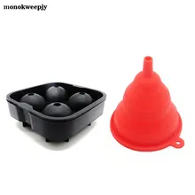 4 отверстия Сферический лед форма для фарша с воронкой силиконовый производители кубиков льда лоток барные напитки виски охладители для пива охладители для вина инструменты