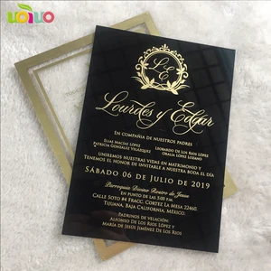 Transparent Glass Acrylic Wedding Invitation Card Gold and Rose Gold Printing