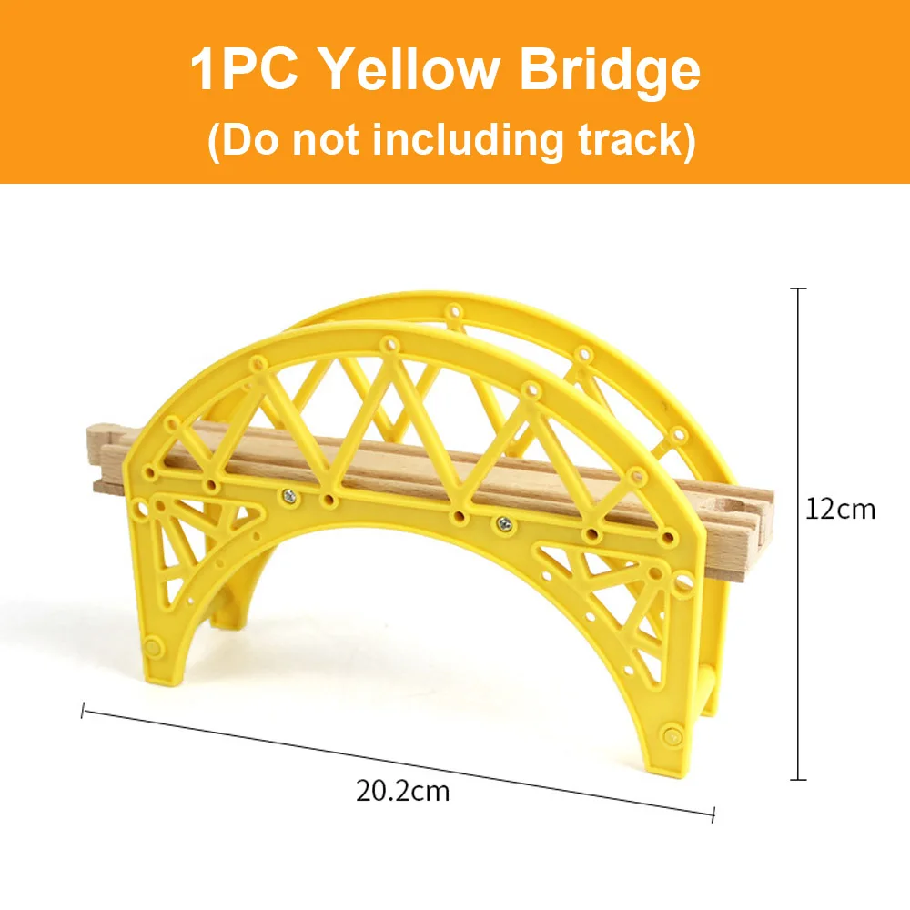 Деревянная рейка, аксессуары для треков, мостовые ПИРСЫ, деревянные железнодорожные дорожки, подходят для Томаса, развивающие блоки, игрушки для детей, подарки - Цвет: 1pc yellow bridge