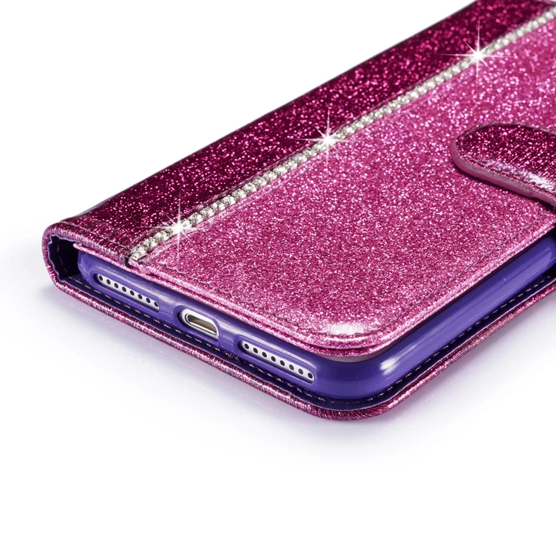 Блестящий чехол-бумажник из искусственной кожи с откидной крышкой для Etui iPhone 8 Plus блестящий чехол на магните для телефона для Coque iPhone 8 Plus Чехол-книжка