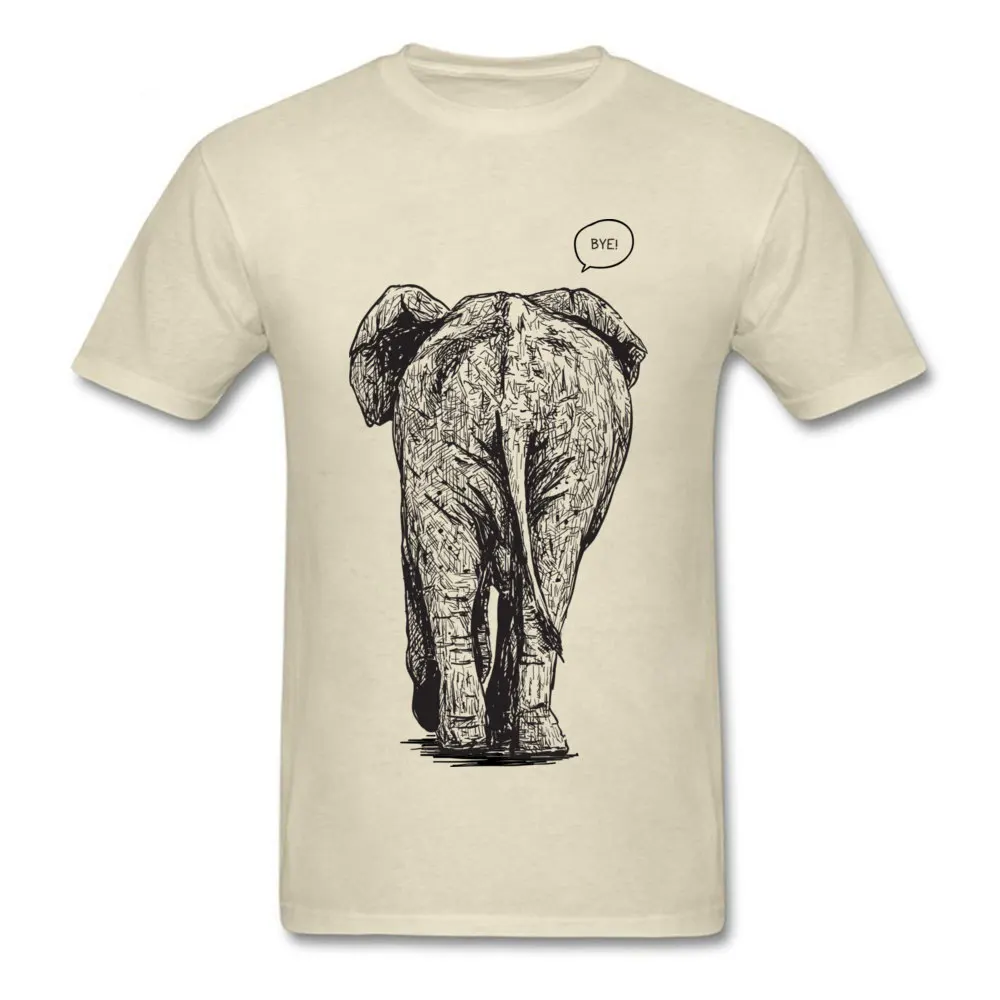 Bye-bye Elephant Print ostern Day 100% Cotton Fabric Crew Neck Mens Tops T Shirt Casual Sweatshirts Funky Short Sleeve T-Shirt Bye-bye Elephant beige