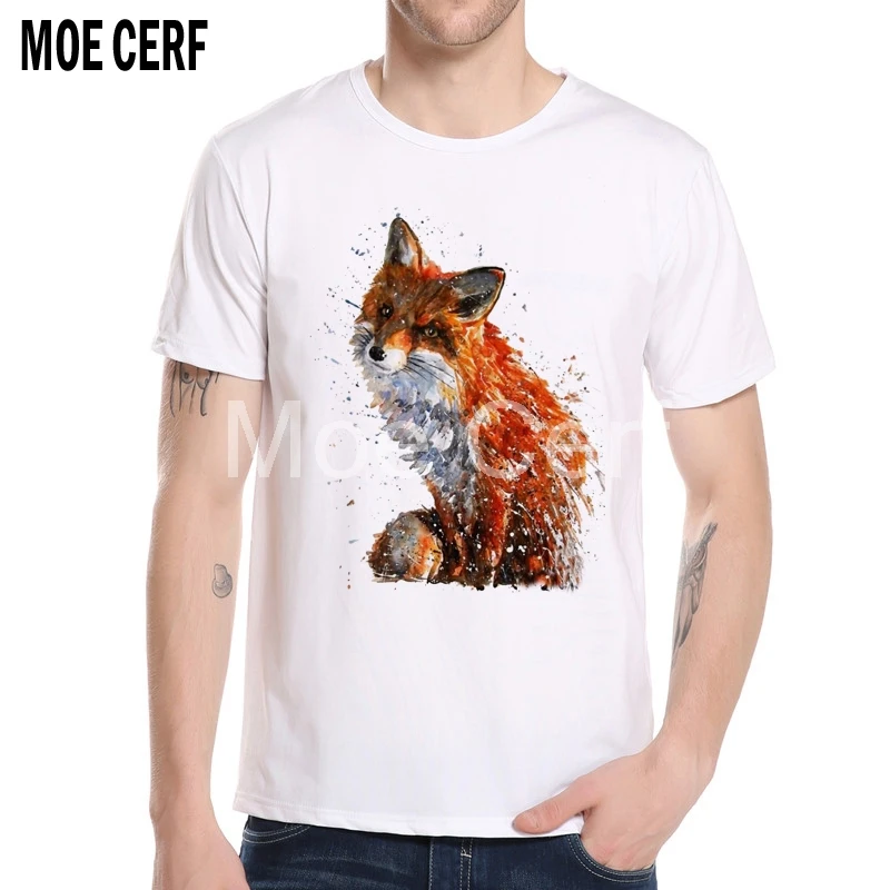 

Newest Creative 3D Painted Fox t-shirt Fashion Watercolor Animal Design T Shirt 2018 Summer Men Tee Camisetas Hombre L6-H-7
