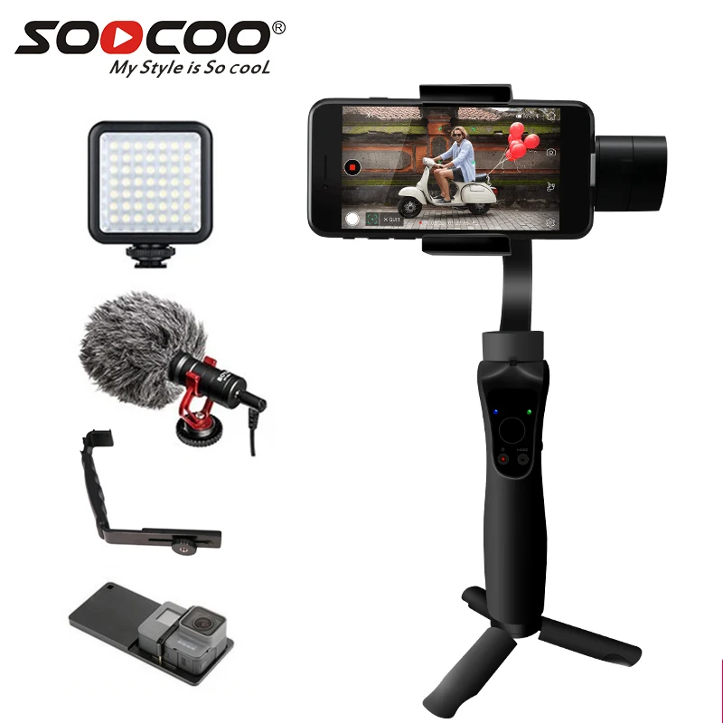 

SOOCOO Gimbal 3-Axis Stabilized Handheld Gimbal BT Stabilizer for iPhone X 8Plus 8 7Plus 7 6S for Samsung S9 S8 S7 Gimbal